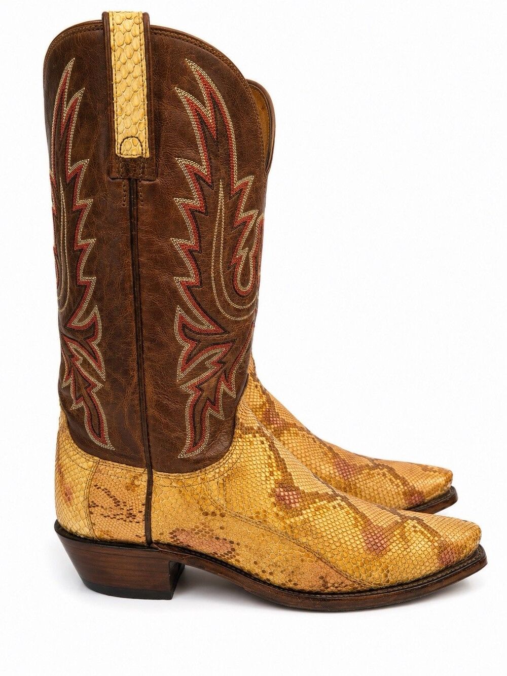 Lucchese 1883 Genuine Python Western Cowboy Boots Cream Snip Toe Women's 10B - Picture 3 of 9